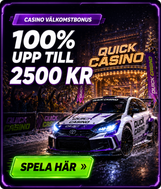 Quick Casino välkomstbonus med rallybil framför casinot
